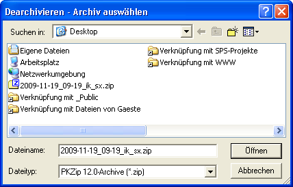 Simatic Manager-Dialog: Dearchivieren - Archiv auwählen (Welches Projekt (welche ZIP-Datei) soll dearchiviert werden?)